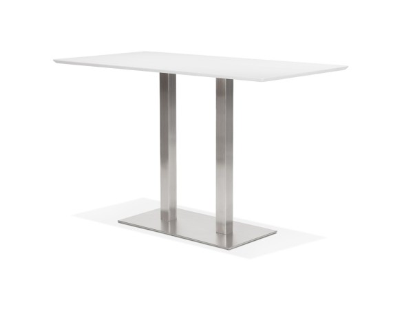 Table haute design MAMBO BAR blanche avec pied en métal brossé - 180x90 cm