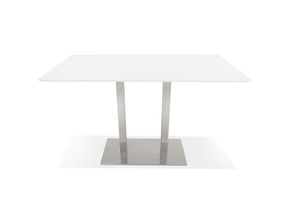 Table haute design MAMBO BAR blanche avec pied en métal brossé - 180x90 cm