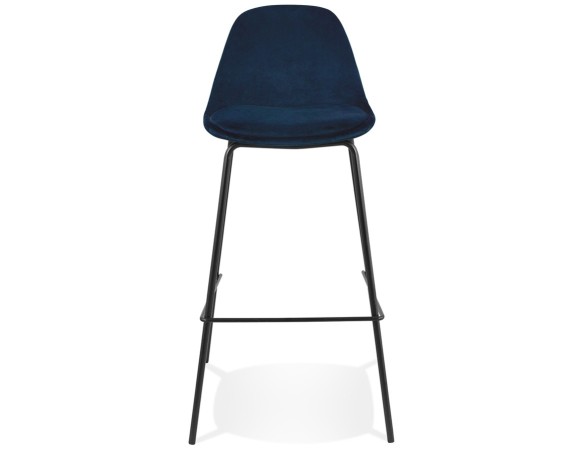 Tabouret de bar FENTON en velours bleu et pied en métal noir