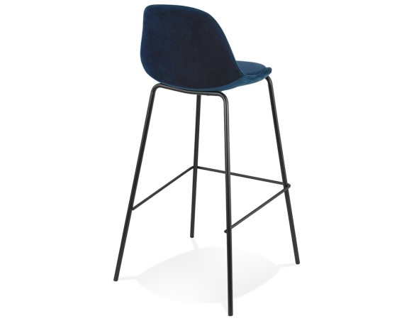 Tabouret de bar FENTON en velours bleu et pied en métal noir