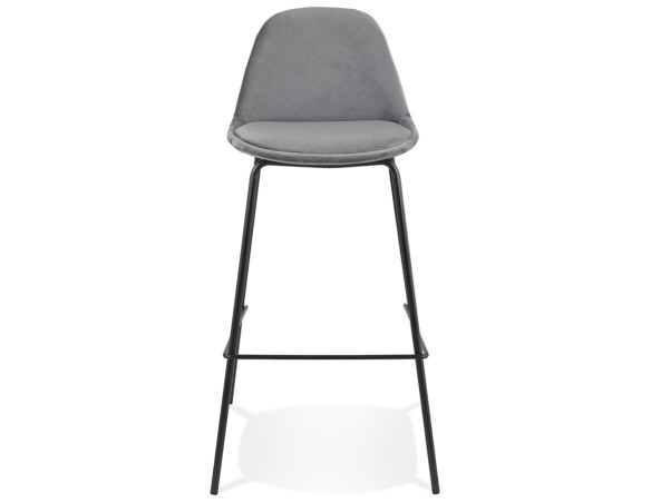 Tabouret de bar FENTON en velours gris et pied en métal noir