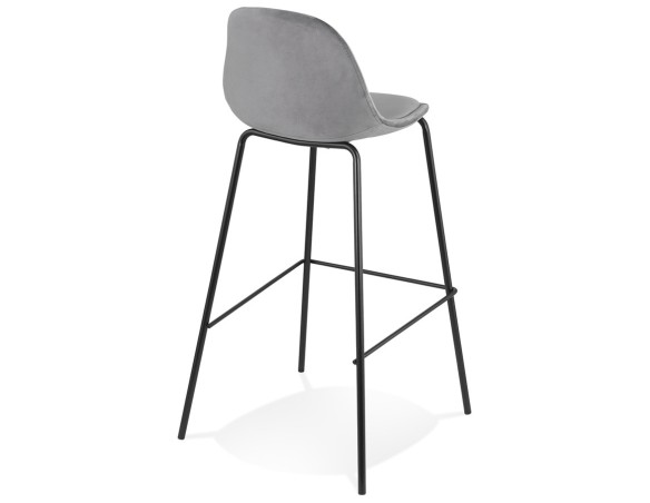 Tabouret de bar FENTON en velours gris et pied en métal noir