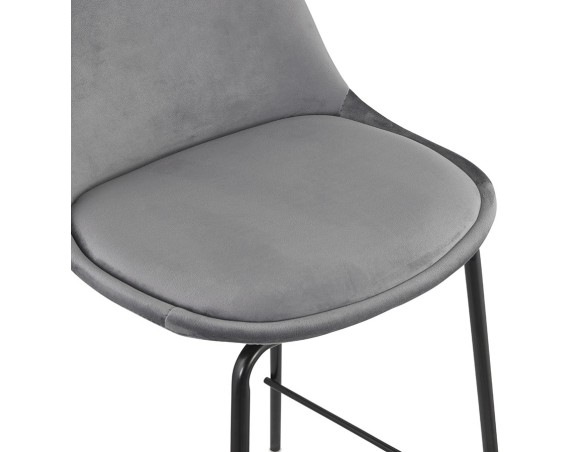 Tabouret de bar FENTON en velours gris et pied en métal noir