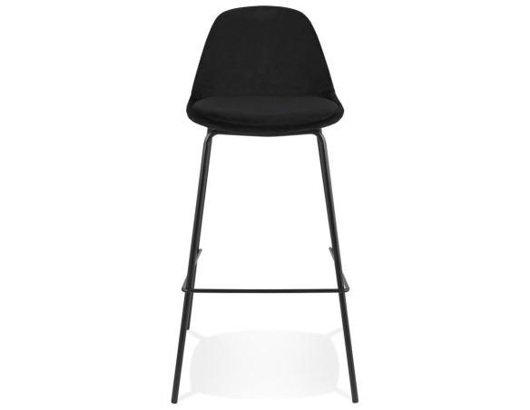 Tabouret de bar FENTON en velours noir et pied en métal noir