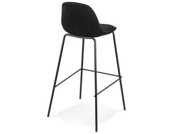 Tabouret de bar FENTON en velours noir et pied en métal noir