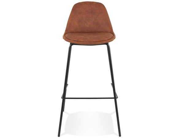 Tabouret de bar GIRON en microfibre brun et pied en métal noir