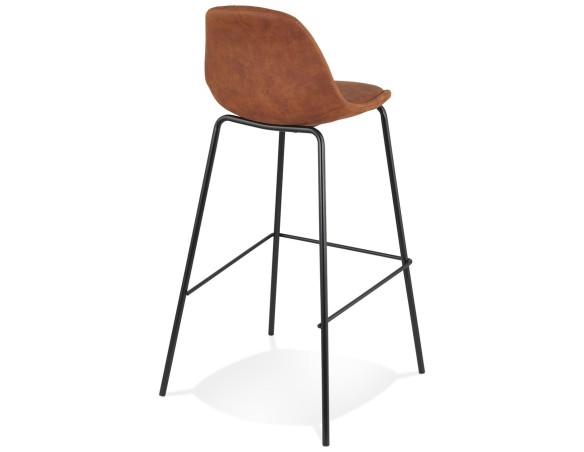 Tabouret de bar GIRON en microfibre brun et pied en métal noir