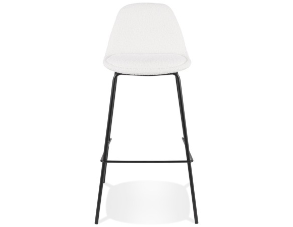 Tabouret de bar PLUMAR en tissu bouclé blanc et pied en métal noir