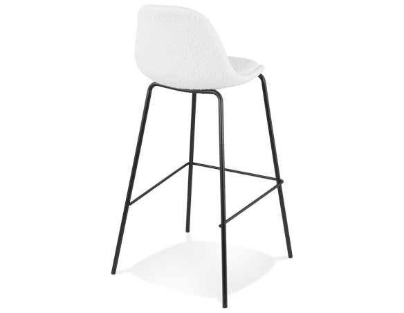 Tabouret de bar PLUMAR en tissu bouclé blanc et pied en métal noir