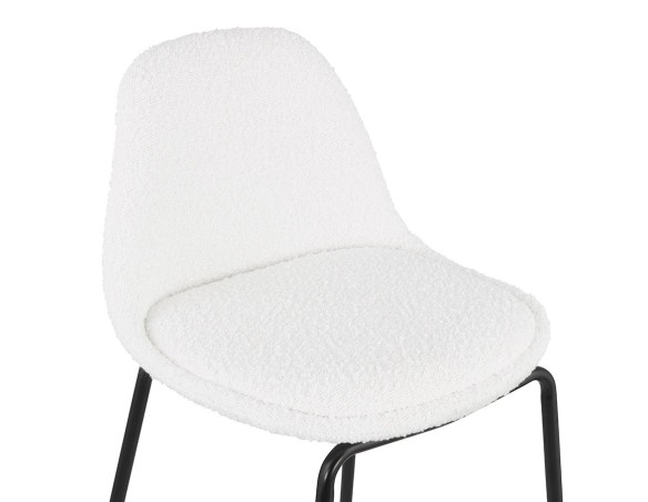 Tabouret de bar PLUMAR en tissu bouclé blanc et pied en métal noir