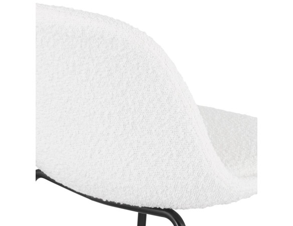Tabouret de bar PLUMAR en tissu bouclé blanc et pied en métal noir
