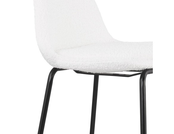 Tabouret de bar PLUMAR en tissu bouclé blanc et pied en métal noir