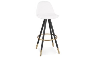 BS06270WHBL 5404028336984 Tabouret de bar CLARISSE en tissu bouloché blanc et 4 pieds en bois noir