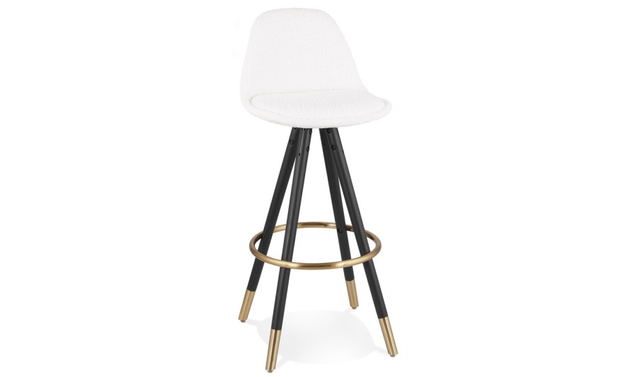 BS06270WHBL 5404028336984 Tabouret de bar CLARISSE en tissu bouloché blanc et 4 pieds en bois noir