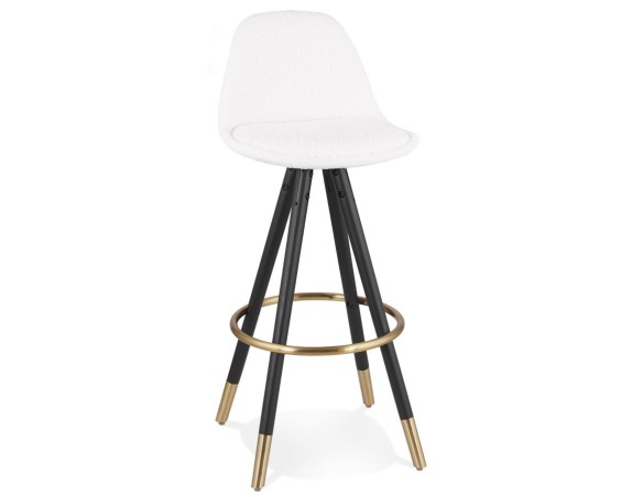 BS06270WHBL 5404028336984 Tabouret de bar CLARISSE en tissu bouloché blanc et 4 pieds en bois noir