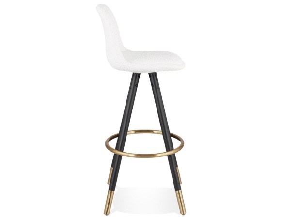 Tabouret de bar CLARISSE en tissu bouloché blanc et 4 pieds en bois noir