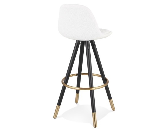 Tabouret de bar CLARISSE en tissu bouloché blanc et 4 pieds en bois noir