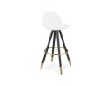 Tabouret de bar CLARISSE en tissu bouloché blanc et 4 pieds en bois noir