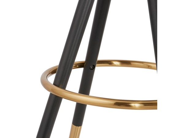 Tabouret de bar CLARISSE en tissu bouloché blanc et 4 pieds en bois noir