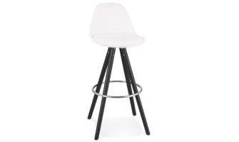BS06290WHBL 5404028337028 Tabouret de bar FLORENCE en tissu bouloché blanc et 4 pieds en bois noir