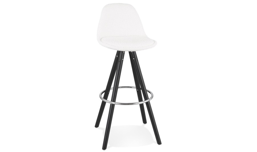 BS06290WHBL 5404028337028 Tabouret de bar FLORENCE en tissu bouloché blanc et 4 pieds en bois noir BS06290WHBL 5404028337028 Tabouret de bar FLORENCE en tissu bouloché blanc et 4 pieds en bois noir