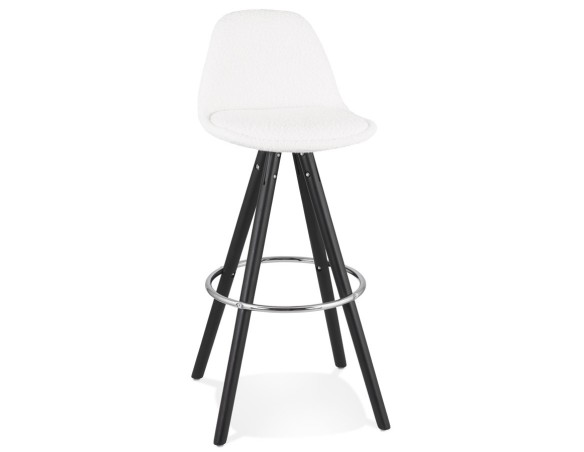 BS06290WHBL 5404028337028 Tabouret de bar FLORENCE en tissu bouloché blanc et 4 pieds en bois noir