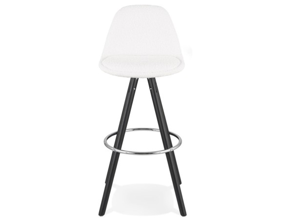 Tabouret de bar FLORENCE en tissu bouloché blanc et 4 pieds en bois noir