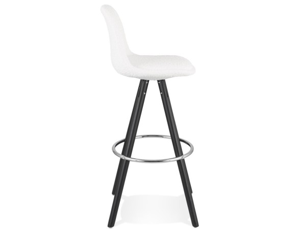 Tabouret de bar FLORENCE en tissu bouloché blanc et 4 pieds en bois noir