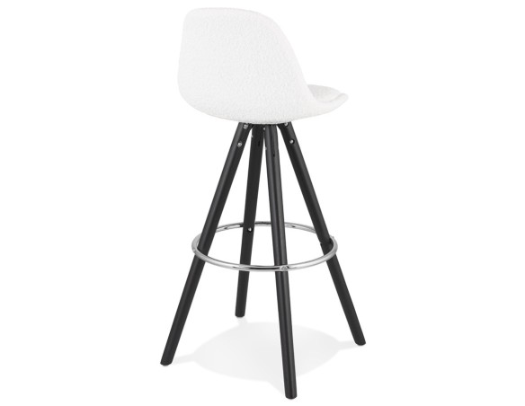 Tabouret de bar FLORENCE en tissu bouloché blanc et 4 pieds en bois noir