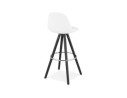 Tabouret de bar FLORENCE en tissu bouloché blanc et 4 pieds en bois noir