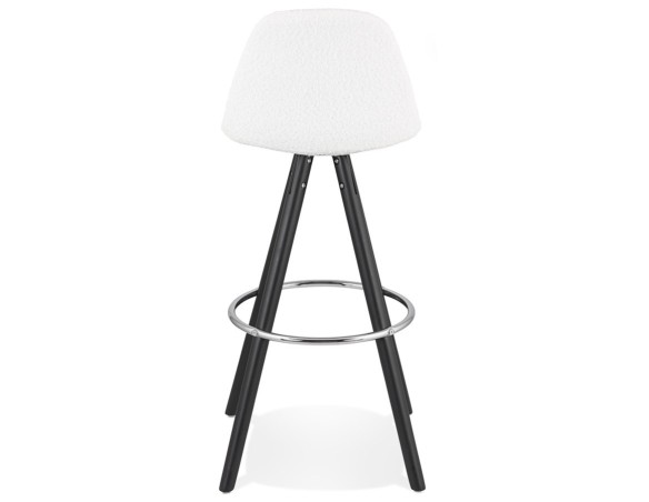 Tabouret de bar FLORENCE en tissu bouloché blanc et 4 pieds en bois noir