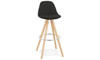 BS04050BLNA 5420072093284 Tabouret de bar design DANI en tissu noir et pieds en bois naturel
