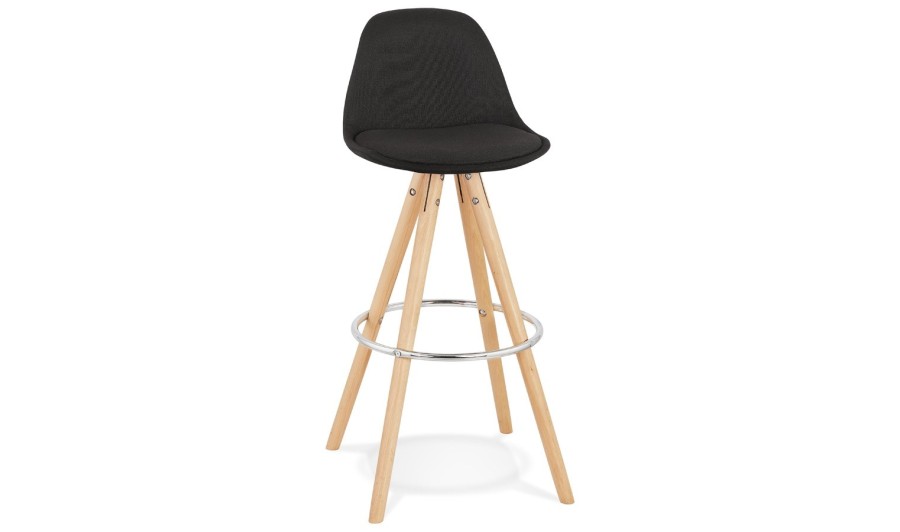 BS04050BLNA 5420072093284 Tabouret de bar design DANI en tissu noir et pieds en bois naturel