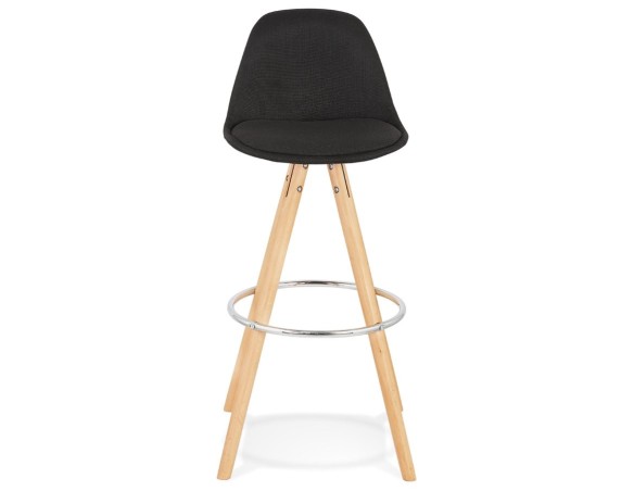 Tabouret de bar design DANI en tissu noir et pieds en bois naturel