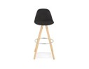 Tabouret de bar design DANI en tissu noir et pieds en bois naturel