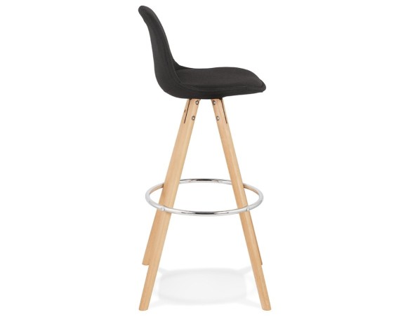 Tabouret de bar design DANI en tissu noir et pieds en bois naturel