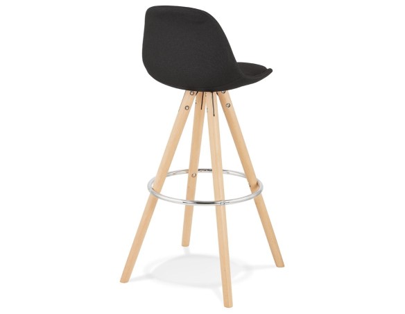 Tabouret de bar design DANI en tissu noir et pieds en bois naturel