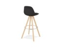 Tabouret de bar design DANI en tissu noir et pieds en bois naturel