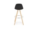 Tabouret de bar design DANI en tissu noir et pieds en bois naturel