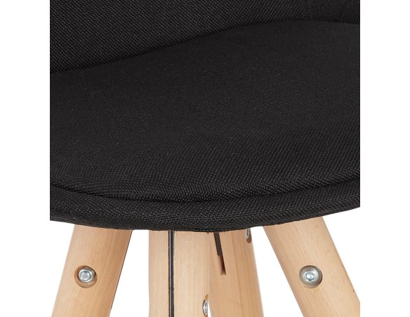 Tabouret de bar design DANI en tissu noir et pieds en bois naturel