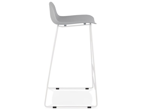 Tabouret de bar design BABYLOS gris avec pieds en métal blanc
