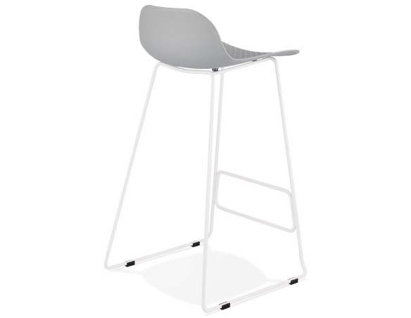 Tabouret de bar design BABYLOS gris avec pieds en métal blanc