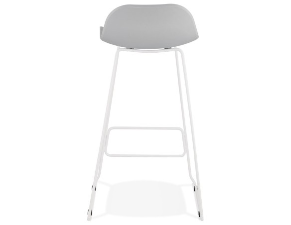 Tabouret de bar design BABYLOS gris avec pieds en métal blanc
