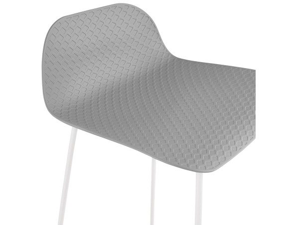 Tabouret de bar design BABYLOS gris avec pieds en métal blanc