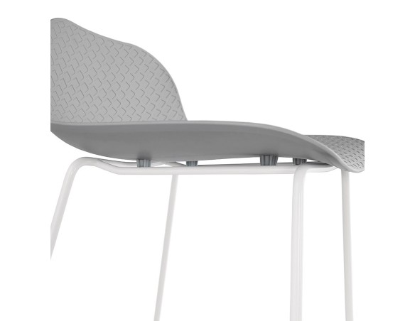 Tabouret de bar design BABYLOS gris avec pieds en métal blanc
