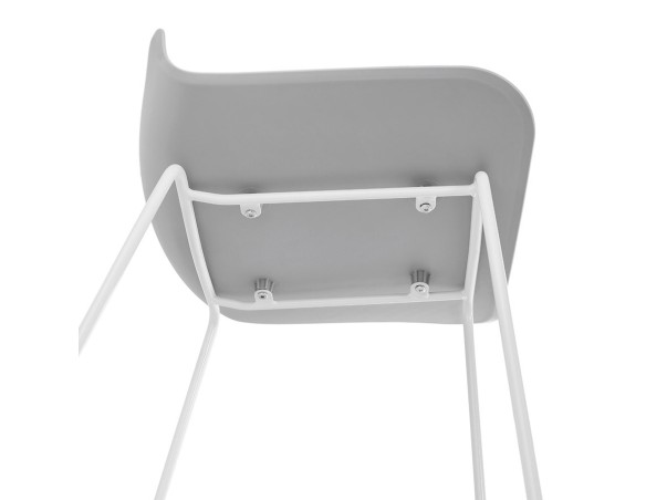 Tabouret de bar design BABYLOS gris avec pieds en métal blanc