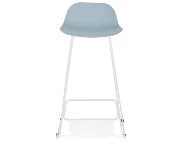 Tabouret de bar design BABYLOS bleu avec pieds en métal blanc