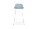 Tabouret de bar design BABYLOS bleu avec pieds en métal blanc