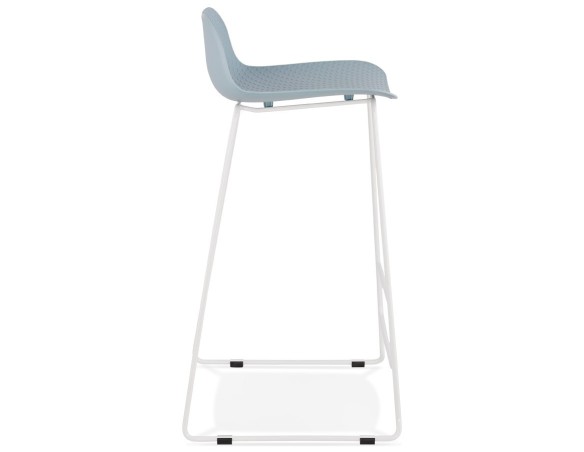 Tabouret de bar design BABYLOS bleu avec pieds en métal blanc