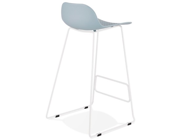 Tabouret de bar design BABYLOS bleu avec pieds en métal blanc